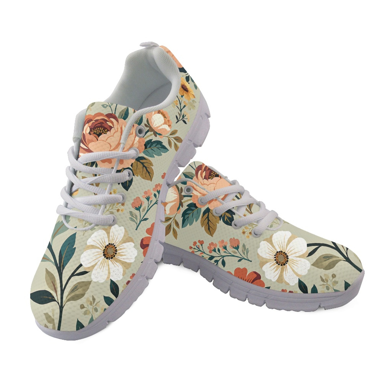 Vintage Collectible Shoes - Coloranimal Vintage Bloemenprint Sportschoenen met Mesh
